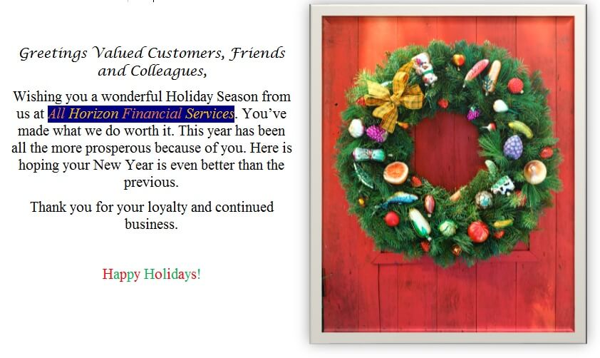 All Horizon Financial Services Holiday E Card